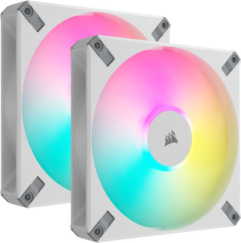 CORSAIR AF ELITE Series AF140 RGB ELITE WHITE 140mm Fluid Dynamic RGB Fan with AirGuide Dual Pack with Lighting Node CORE